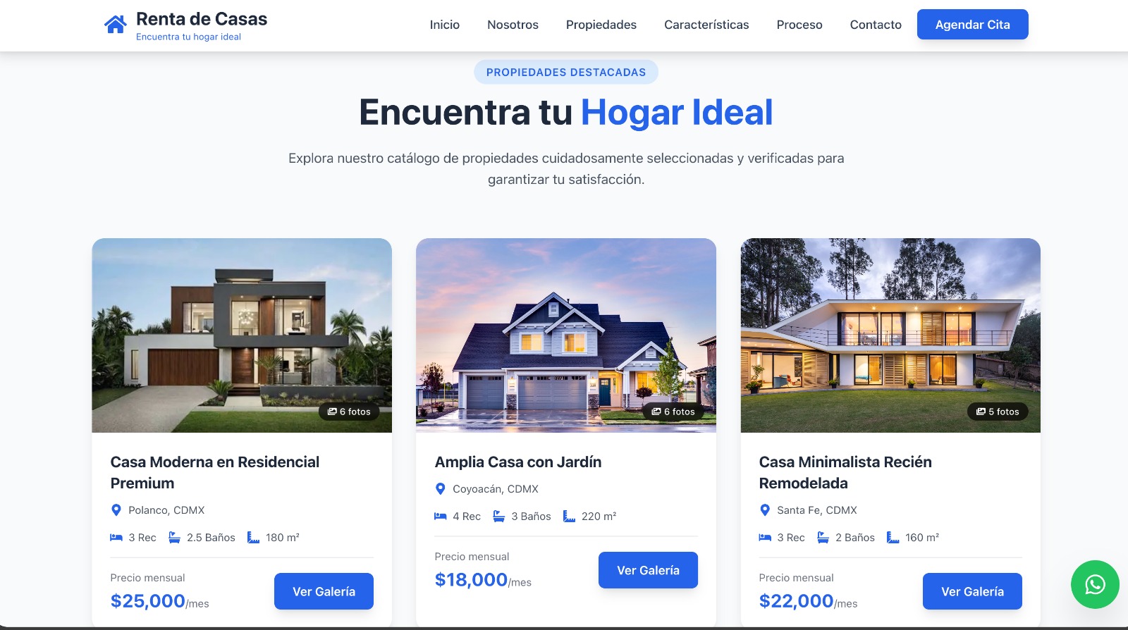 Ejemplo de landing para Renta de Casas